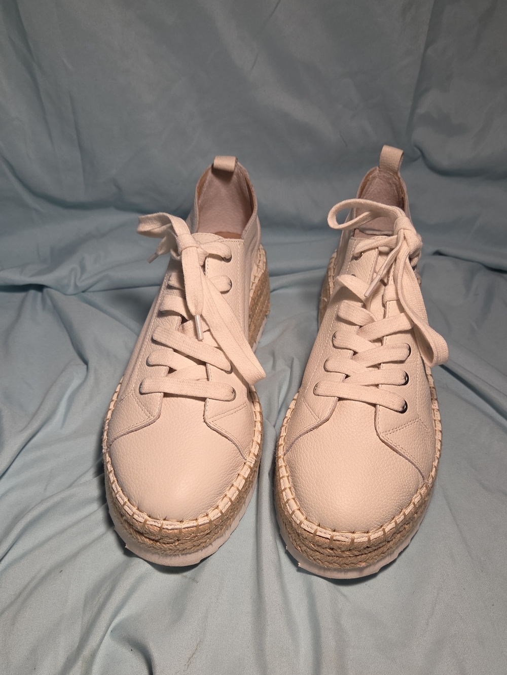 ANTONIO MELANI White Lace-Up Jute Platform Sneakers 10